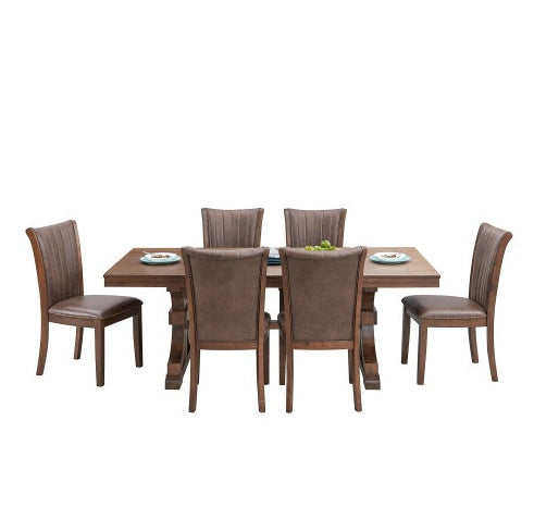 Mid-Century Modern Oak Rectangular Wood Dining Table For 6-8 With Wooden Trestle Pedestal Base