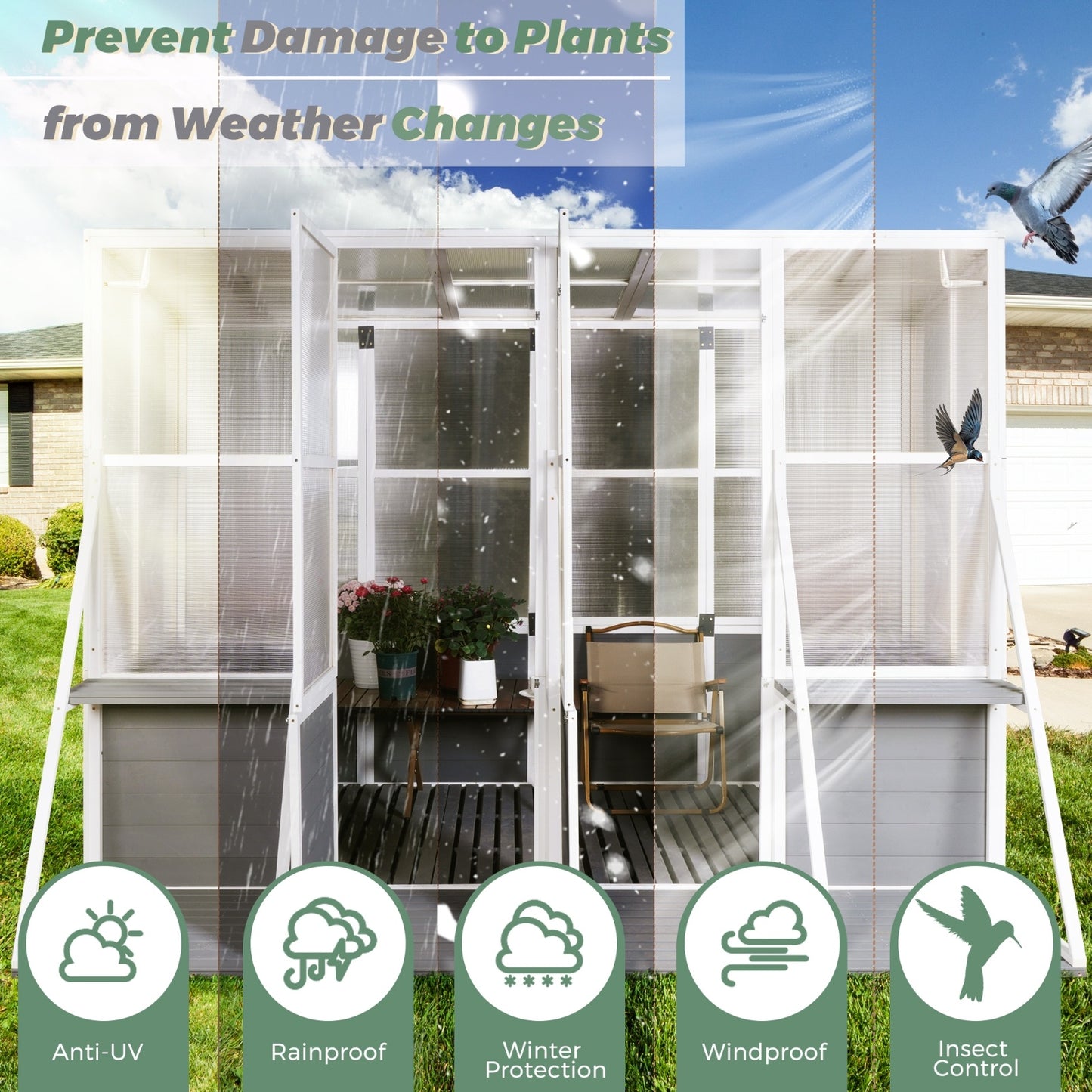 Wooden Lean-to Greenhouse For Outdoors, Heavy Duty Walk-in, For Winter