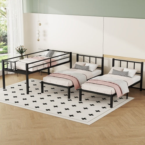 Twin Over Twin & Twin Bunk Beds For 3 in Black Metal
