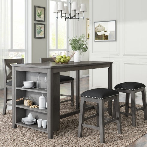 5 Piece Counter Height Rustic Farmhouse Dining Table Set