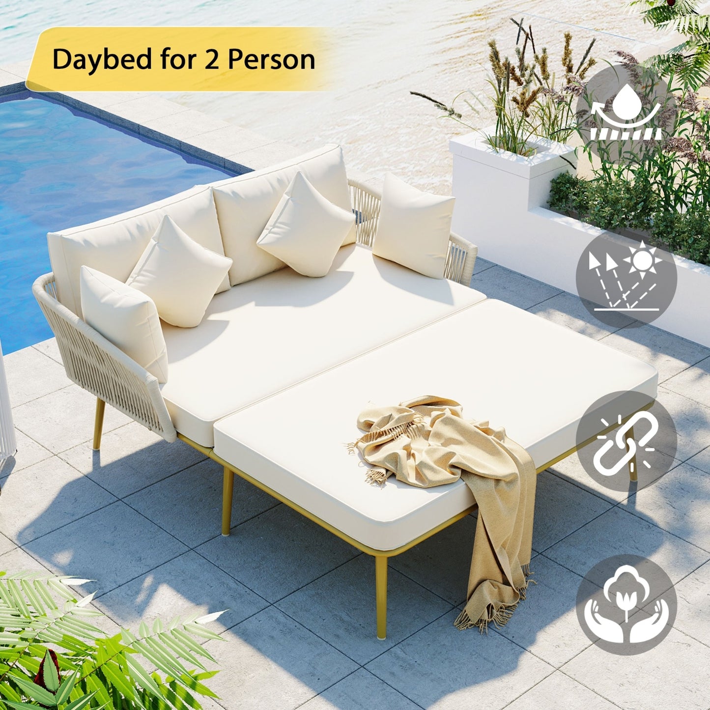 Outdoor Daybed with Rope Backrest