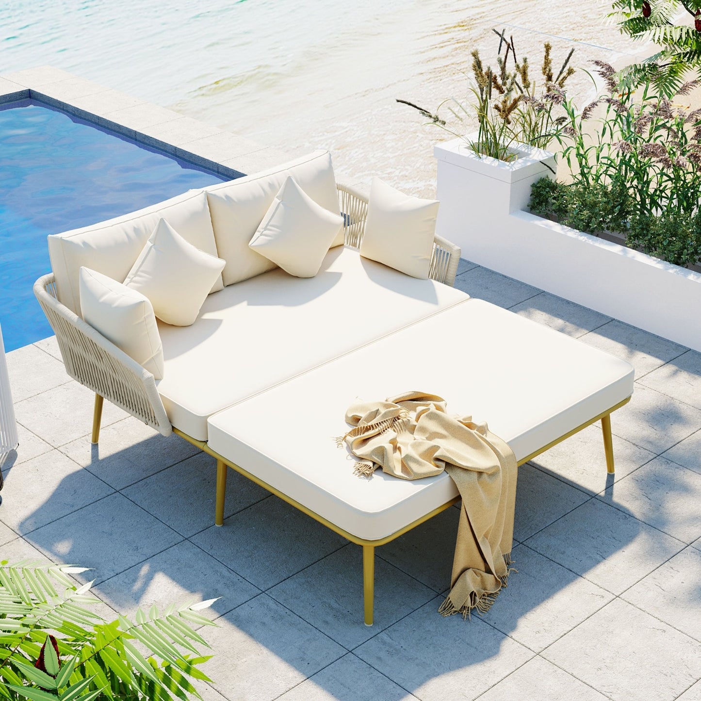 Outdoor Daybed with Rope Backrest