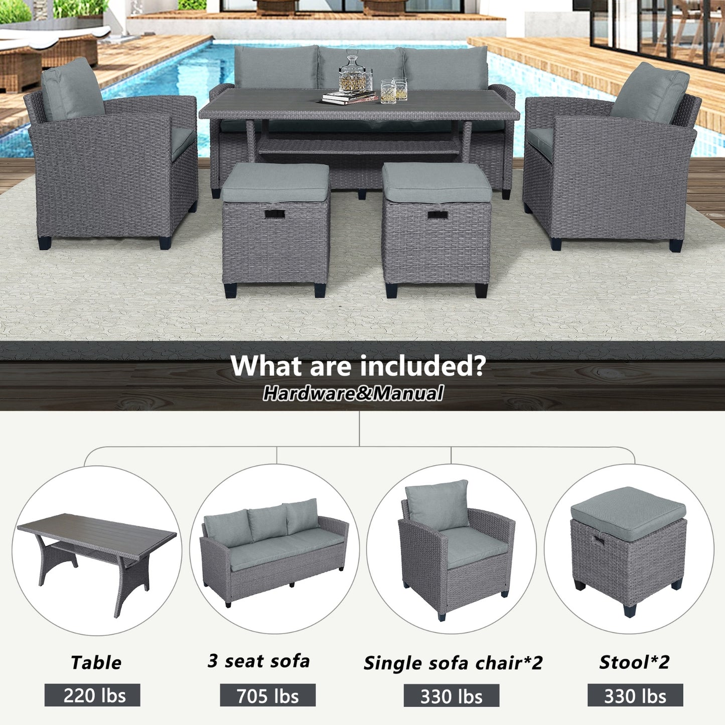 6-piece Outdoor Rattan Courtyard Set