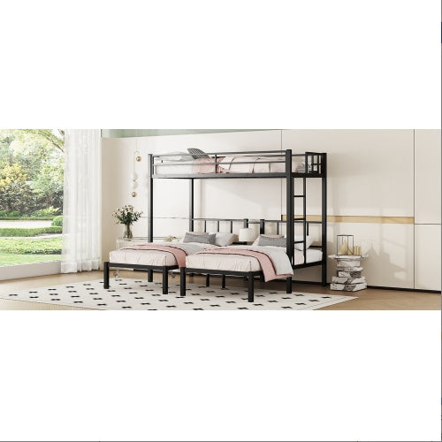 Twin Over Twin & Twin Bunk Beds For 3 in Black Metal