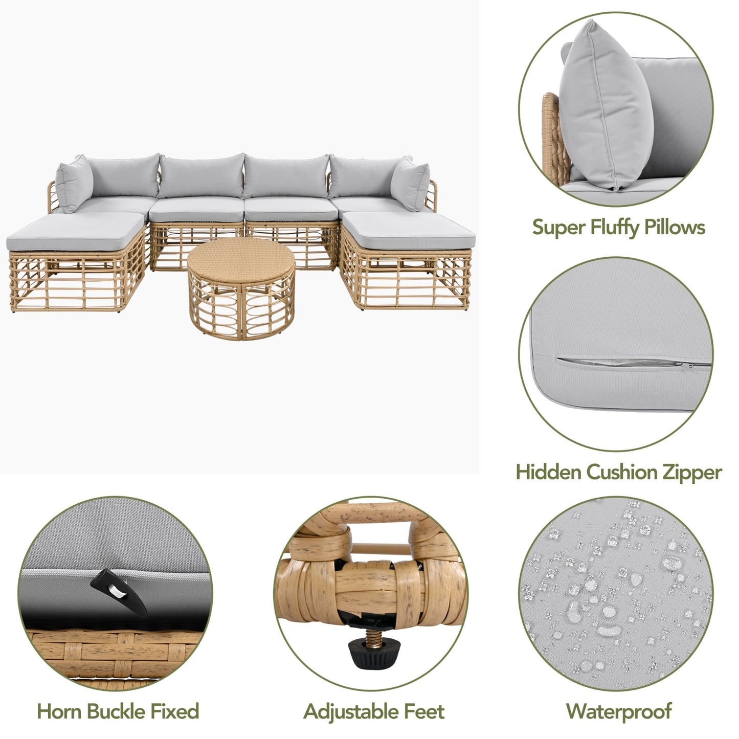7 Piece Outdoor Rattan Patio Furniture