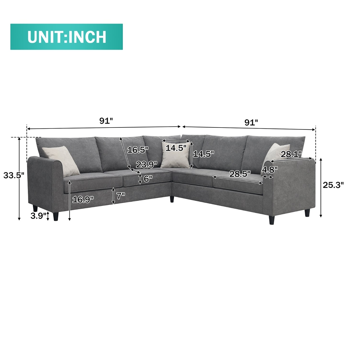Modern Grey L-Shape Sectional Sofa