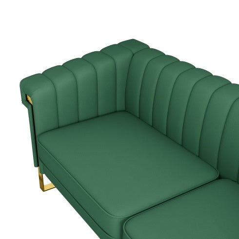 Modern Green PU Sofa With Gold Accents - Sleek Channel-Tufted Upholstery, 3-Seat Couch For Living Room And Office DecorTEMU Suitabl