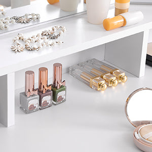 VASAGLE Dressing Table with Large Rectangular Mirror, Vanity Table with 2 Drawers and 3 Open Compartments, Vanity Table, Modern