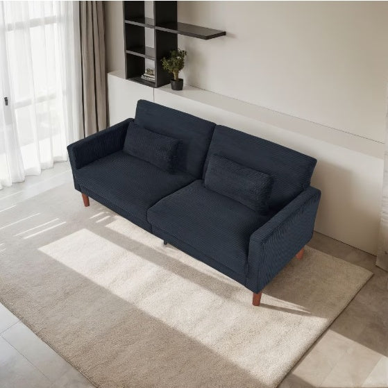 Modern Sofa in Black with Wood Legs