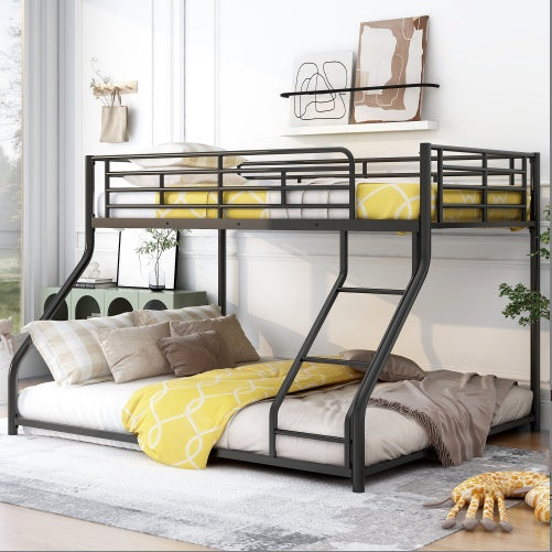 Black Metal Floor Bunk Bed, Twin XL Over Queen