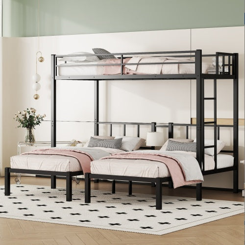 Twin Over Twin & Twin Bunk Beds For 3 in Black Metal