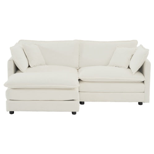 White Chenille 2 Seater L-Shaped Sectional With Ottoman