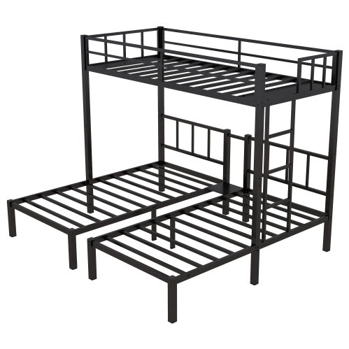 Twin Over Twin & Twin Bunk Beds For 3 in Black Metal