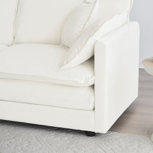 Mid-Century Modern Couch 3-Seater Sofa White Chenille