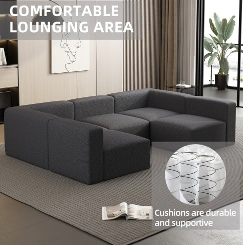 Modular Sectional Sofa With Chaise And Ottoman, Convertible U Shaped Modular Sofa Set. Compressed Sponge, Dark Grey