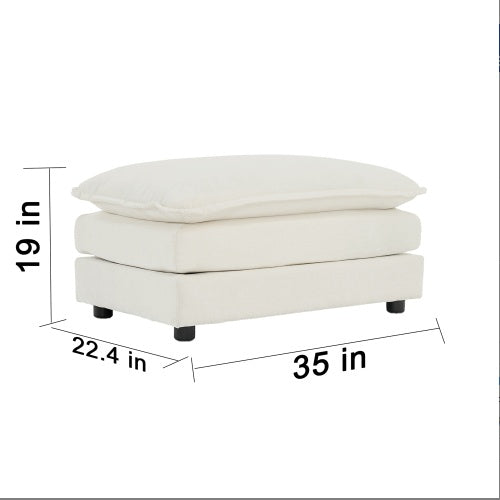 White Chenille 2 Seater L-Shaped Sectional With Ottoman