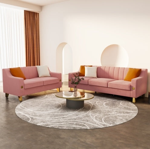 Pink Velvet 2 Piece Love Seat and Sofa Set
