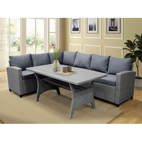 Rattan Wicker Patio Dining Table Set Outdoor Furniture in Grey