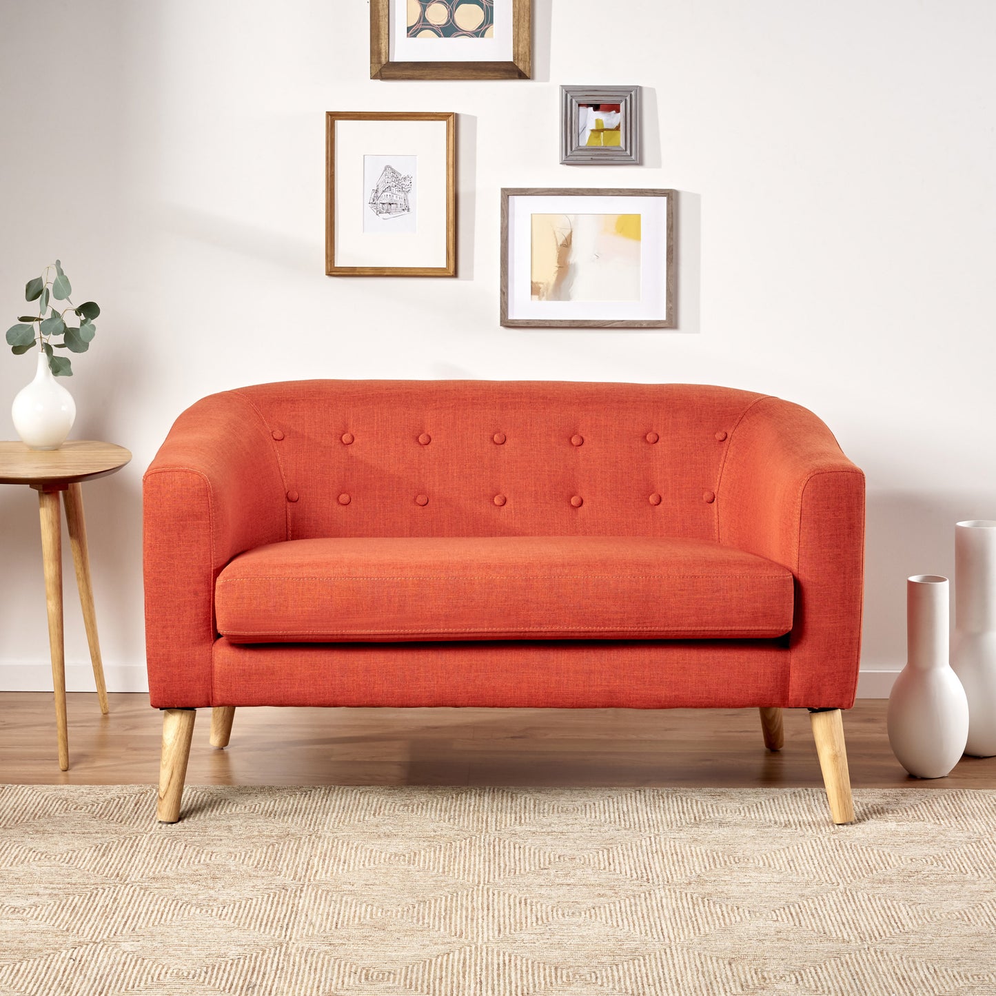 Modern Burnt Orange Double Sofa