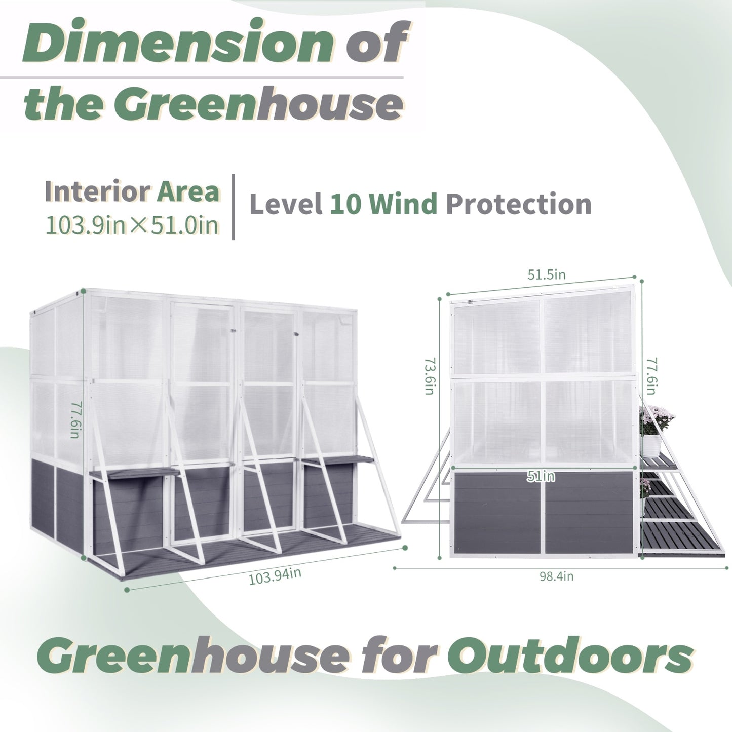 Wooden Lean-to Greenhouse For Outdoors, Heavy Duty Walk-in, For Winter