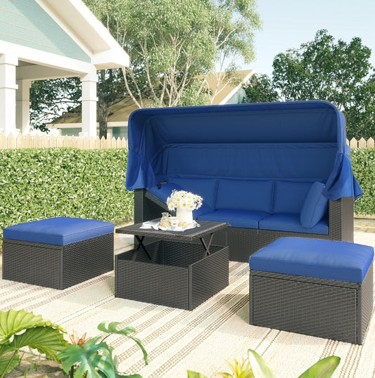 U Style Daybed With Canopy and Wicker Sectional Seating