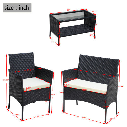 4 PC Rattan Patio Furniture Set Outdoor Cushioned Seat Wicker and Beige