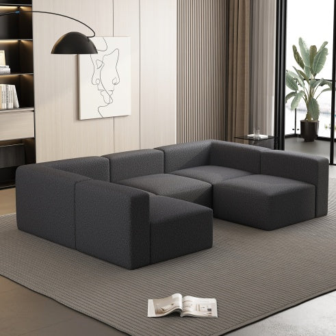 Modular Sectional Sofa With Chaise And Ottoman, Convertible U Shaped Modular Sofa Set. Compressed Sponge, Dark Grey