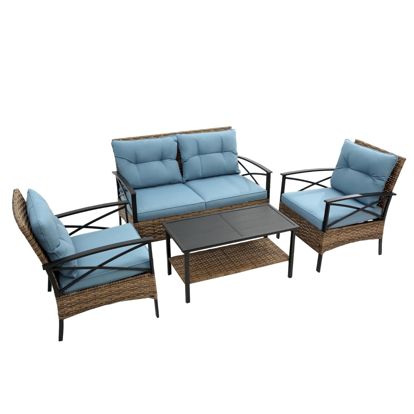 4-Piece Patio Sectional Sofa Set - KD Rattan Wicker Outdoor Furniture