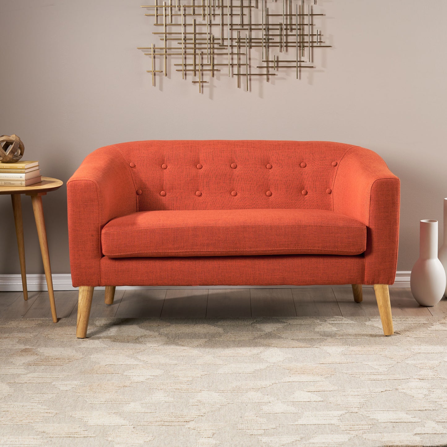 Modern Burnt Orange Double Sofa