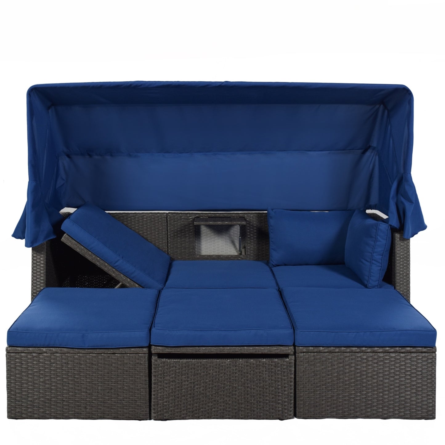 U Style Daybed With Canopy and Wicker Sectional Seating