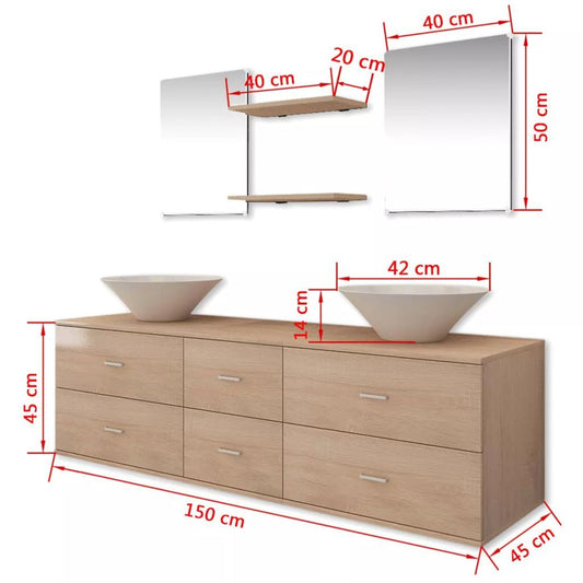 Vida XL Seven Piece Bathroom Furniture and Basin Set Beige