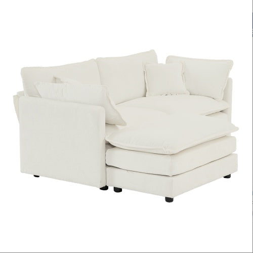 White Chenille 2 Seater L-Shaped Sectional With Ottoman