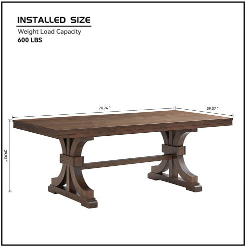 Mid-Century Modern Oak Rectangular Wood Dining Table For 6-8 With Wooden Trestle Pedestal Base