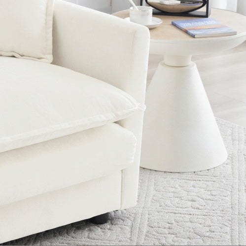 Mid-Century Modern Couch 3-Seater Sofa White Chenille