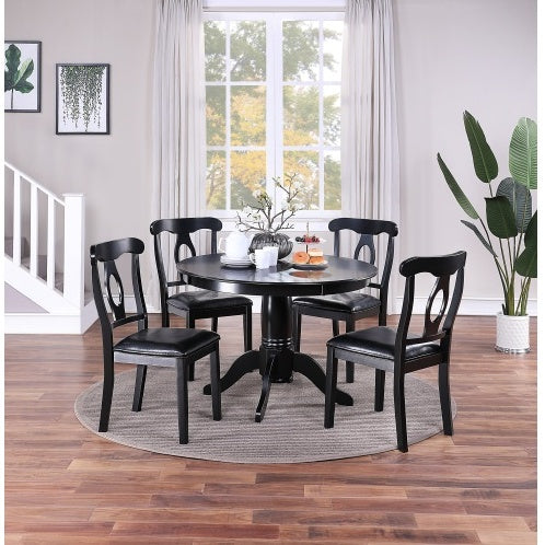 5pc Dark Wood Table with 4 Upholstered Side Chairs