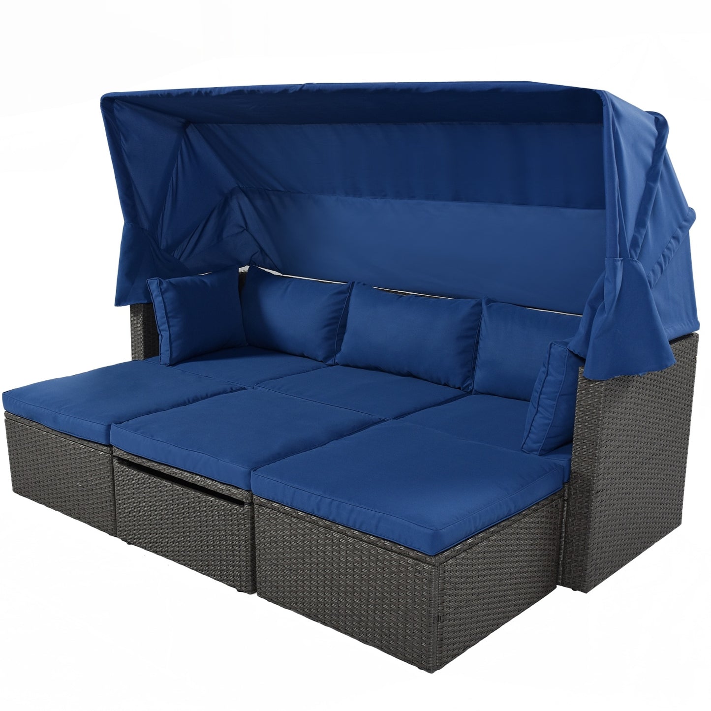 U Style Daybed With Canopy and Wicker Sectional Seating