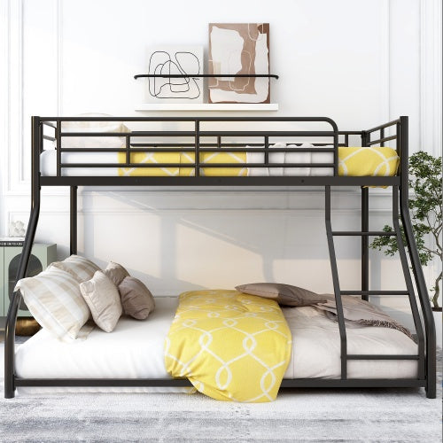 Black Metal Floor Bunk Bed, Twin XL Over Queen