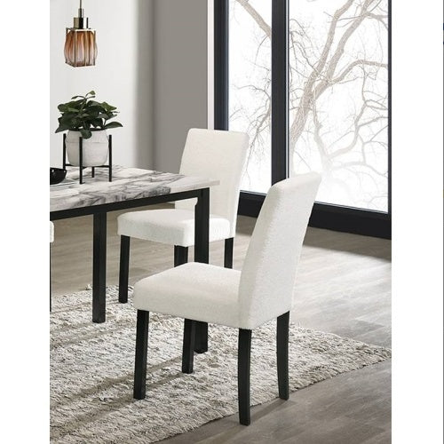 White Wool Fabric Chairs with Faux Marble Top Table 5pc Dining Set