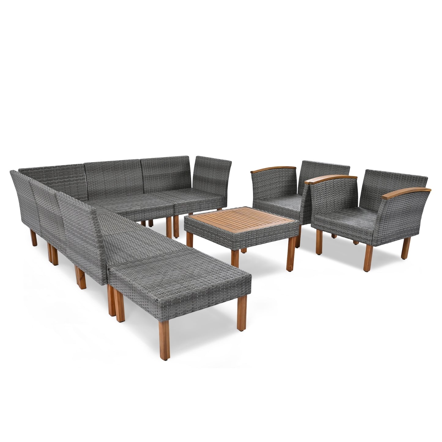 9-Piece Rattan Set With Acacia Wood Legs & Table