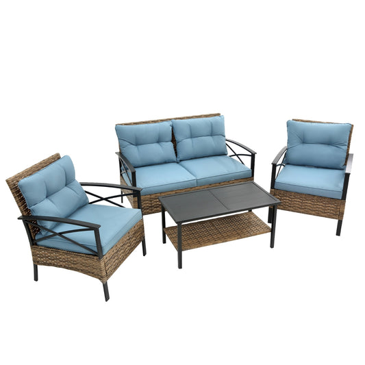 4-Piece Patio Sectional Sofa Set - KD Rattan Wicker Outdoor Furniture