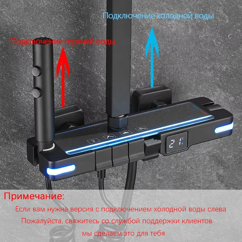 Brass Shower Faucet Thermostatic,Shower Syetem,30cm Spray Head, Digital Display LED,Bathroom Faucet,Black/Chrome
