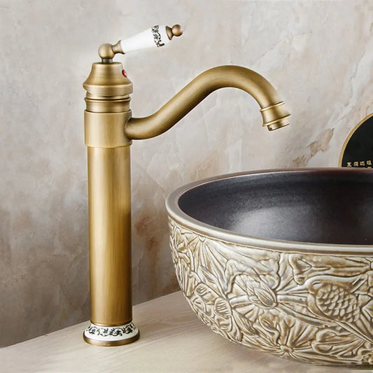 Antique Faucet Bathroom Basin Mixer 360 Rotation Spout Deck Mounted  Wash   Hot And Cold Water Taps ZR121