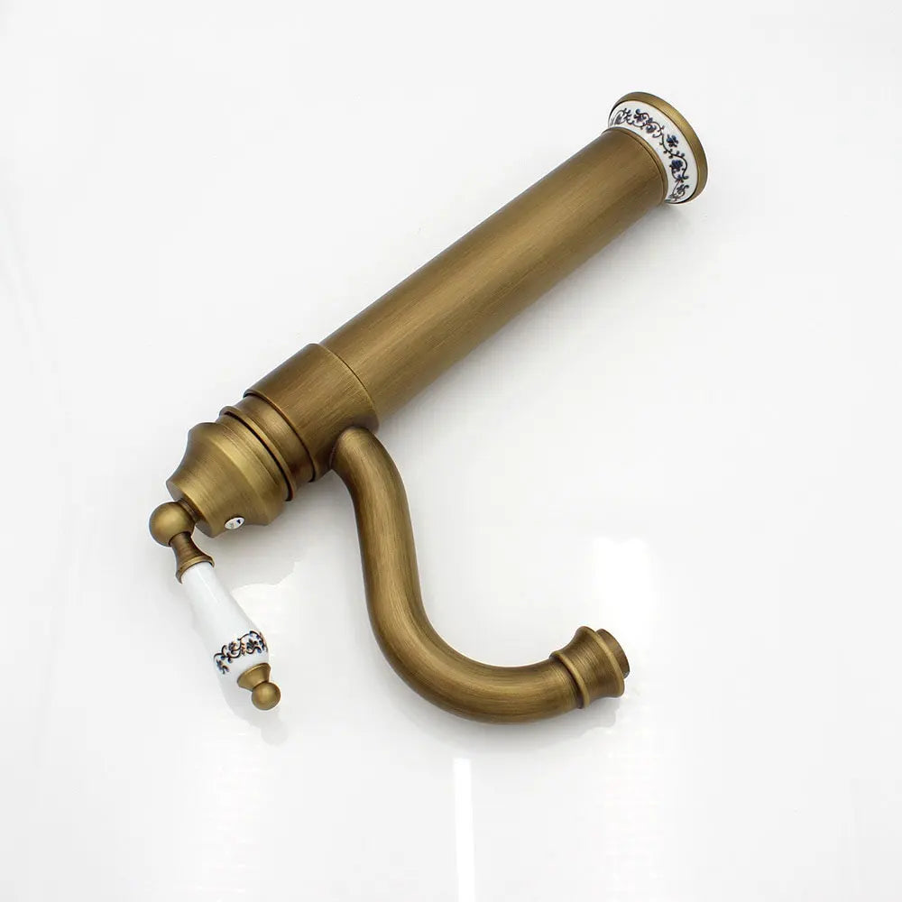 Antique Faucet Bathroom Basin Mixer 360 Rotation Spout Deck Mounted  Wash   Hot And Cold Water Taps ZR121