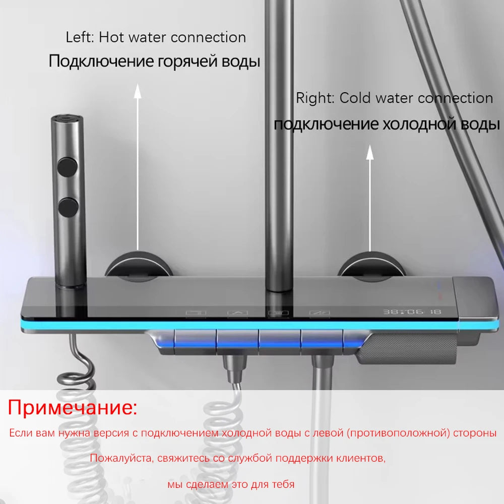 OXG Brass Bathroom Faucet Thermostatic Shower Faucet Set With Digital Display Ambient Light Shower System Rainfall Shower Set