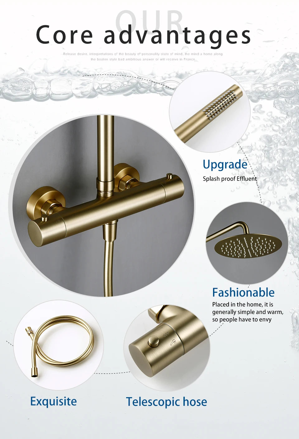 Shower System With Thermostatic Shower Faucet Thermostat Bathroom Mixer Tap Rain Head Wall-Mount Handheld Sprayer