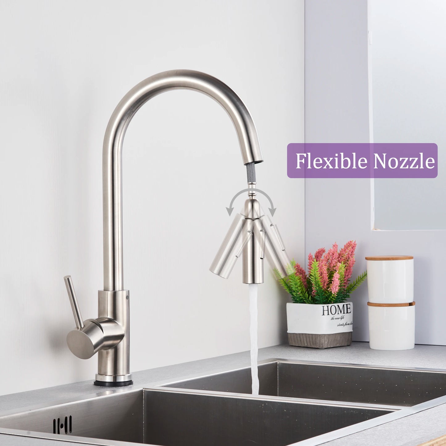 Brushed Smart Touch On Kitchen Faucet Sensor 360 Rotation Pull Out Single Handle Mixer Tap Two Water Modes Sink Crane Hot Cold