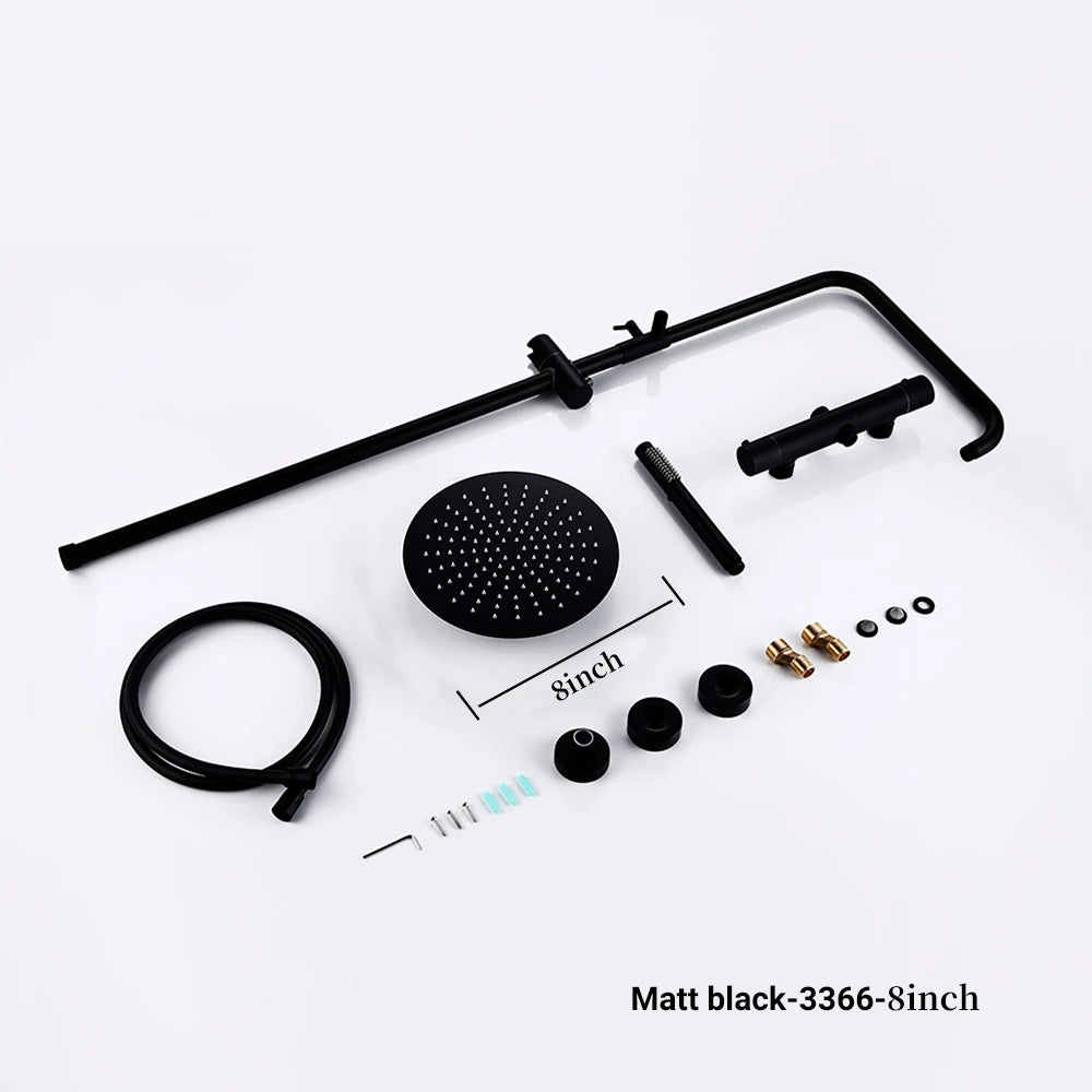 Wall-Mounted Thermostatic Valve System Bagnolux Brushed Gray Brass Rain Faucet  8 - 12" Top Spray Head Bathroom Shower Set