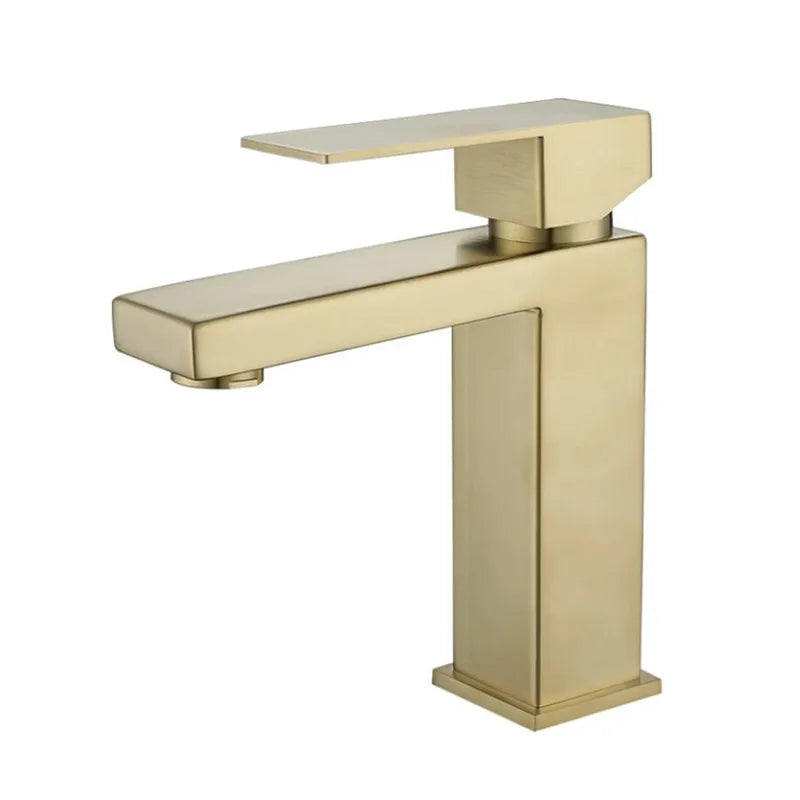 stainless steel brushed Gold bathroom Faucet Deck Mounted Basin Sink Tap Mixer Hot & Cold Water mixer Faucet
