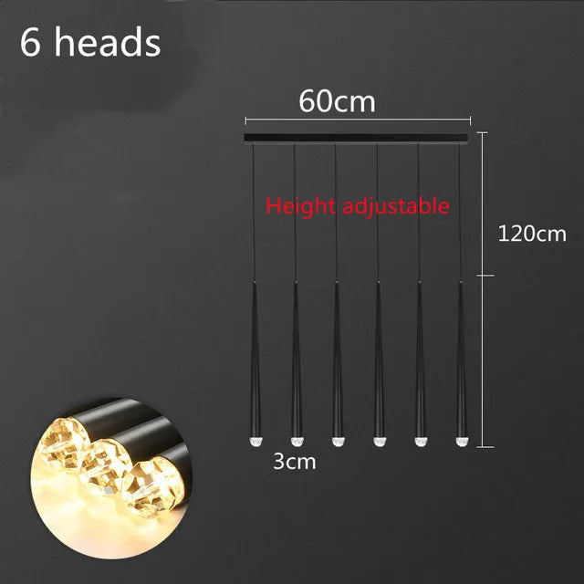 Postmodern Golden Black Long Luxury Crystal LED Chandeliers