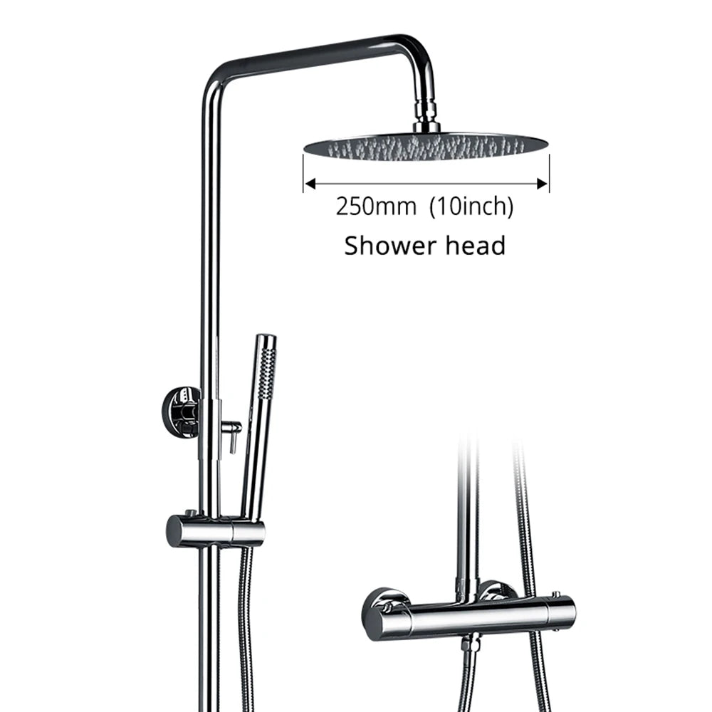Shower System With Thermostatic Shower Faucet Thermostat Bathroom Mixer Tap Rain Head Wall-Mount Handheld Sprayer
